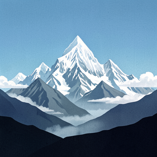 Blue illustration of snowy Himalayan mountains and clouds, created with Exas
